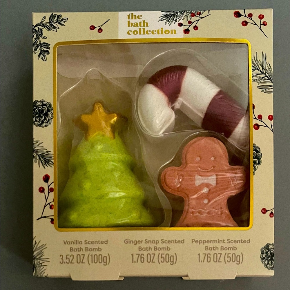 Bath Collection Holiday Set Bath Bombs (Vanilla, Ginger Snap, Peppermint) - NWT